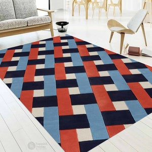 Blue Area Rug | Hand Tufted, 5x7, 8x10, 9x12, 10x13 | Wool Carpet | Rectangle Shape | Rug For Living Room