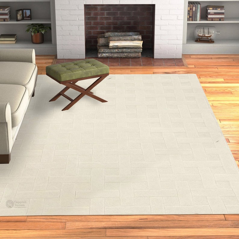 5x7, 5x8, 6x8, 6x9 | Hand Tufted | Wool Rug | Rug For Living Room | Bedroom | White Color | Contemporary Carpet