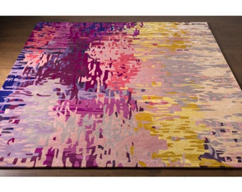 Alfombras con mechones abstractos, alfombra rosa contemporánea, 7x10, 8x10, 8x11, 8x14, 9x13, 10x14, alfombras hechas a mano, alfombra con mechones, alfombra de sala de estar