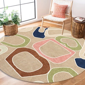 Contemporary Carpet | Round Rug, 7x7, 8x8, 9x9, 10x10 | Wool Area Rug | Hand Tufted | Bedroom Carpet