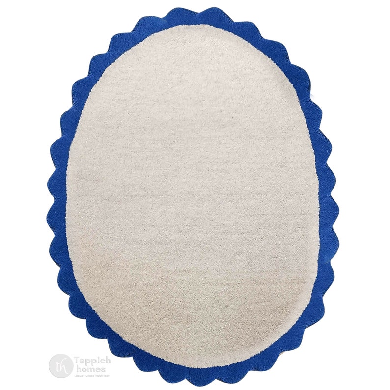 White Area Rug | 9x12, 9x13, 10x14, 8x10 | Oval Shape | Hand Tufted | Living Room | Wool Carpet | Handmade