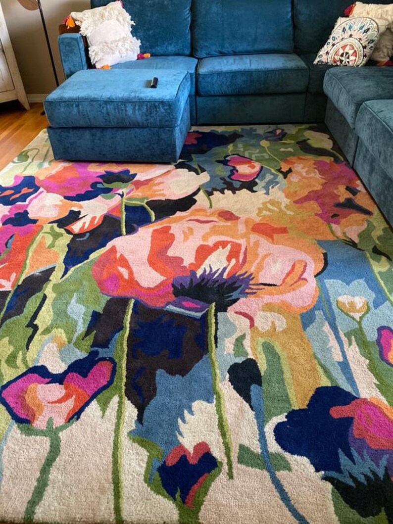 8x10 Large Hand Made Brilliant Poppies Tufted Rug 6x9 8x11 Etsy