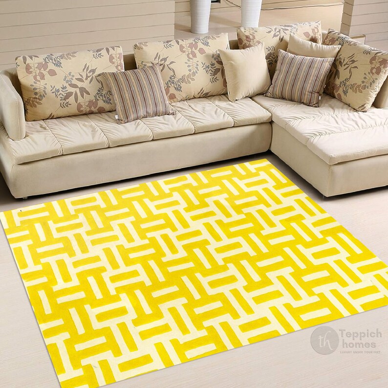 Yellow Rugs, Hand Tufted, Floor Wool Rug, 8x10, 9x12, 9x13, 10x10, 10x14, Modern Carpet, Living Room, Area Rug, Handmade image 6