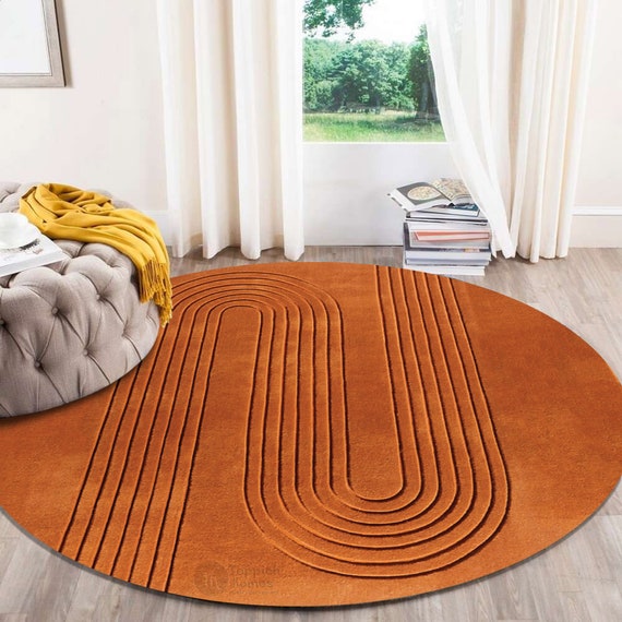 Terracotta Rug 8x8 Wool 6x6 Rugs Rust Rugs 5x5, Round Rugs, Living Room Rugs  