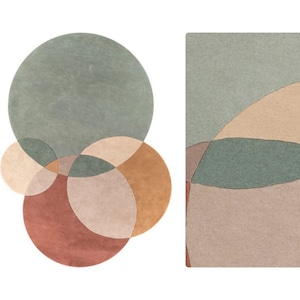 Oval Beige Rug 5x8 Contemporary Wool Rug Rug Oval 5x7, 6x9, 7x10 Hand Tufted Living Room image 1