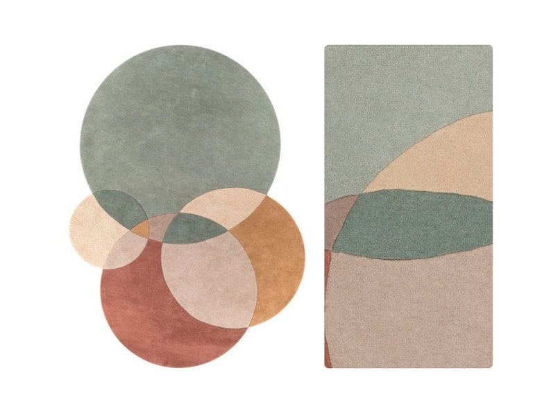 Oval Beige Rug 5x8 Contemporary Wool Rug Rug Oval 5x7, 6x9, 7x10 Hand Tufted Living Room image 1