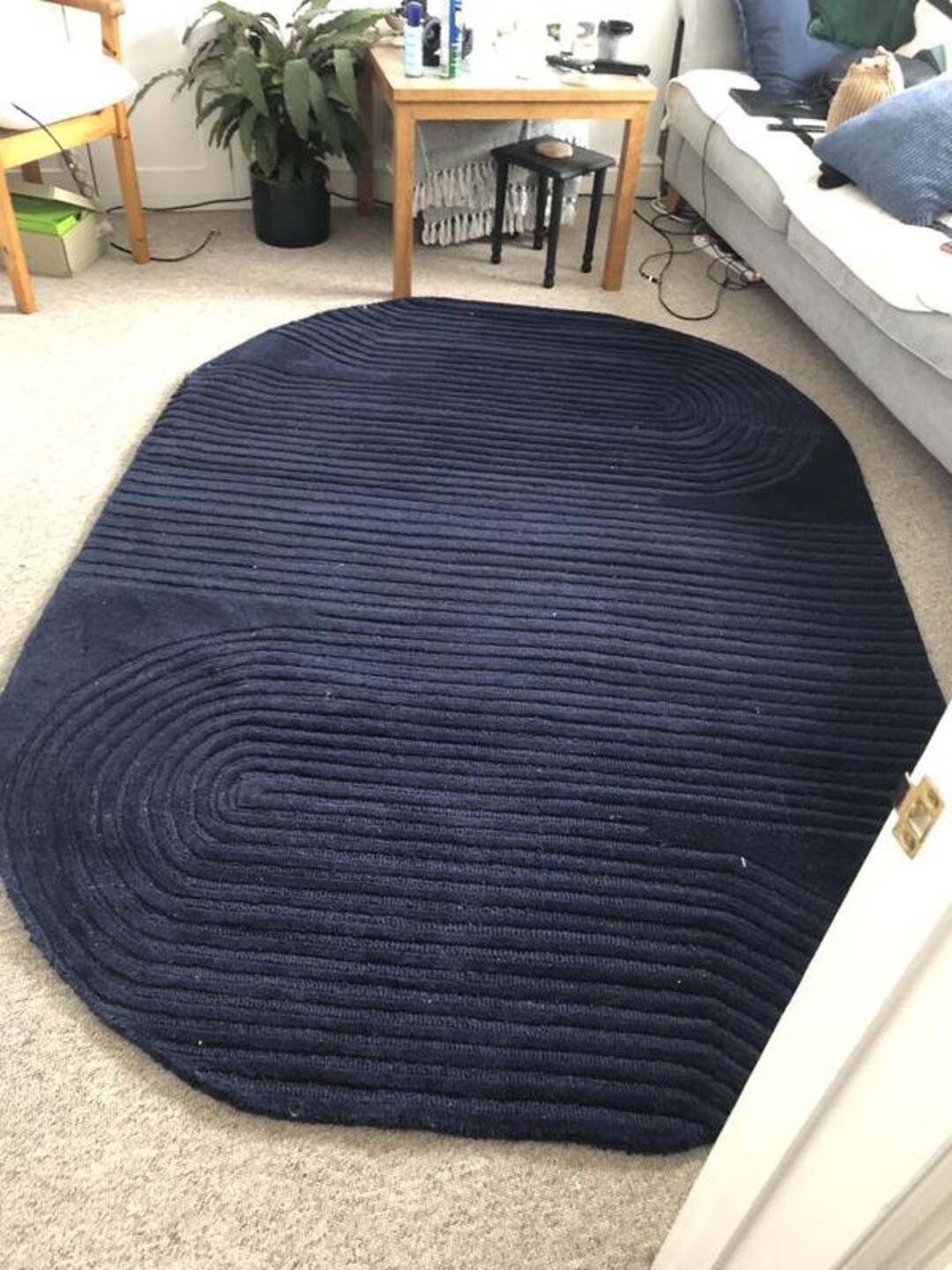 Oval Hand Tufted Dark Navy Blue Rug 4x6 5x7 5x8 8x10 Wool Rug Home