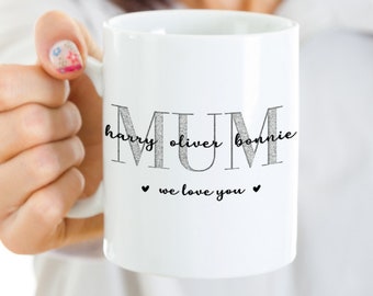 Personalized We Love You Mum Mug, Mothering Sunday, Mother's Day Birthday Gift From Children, Grandchildren, 11oz 15oz White Ceramic