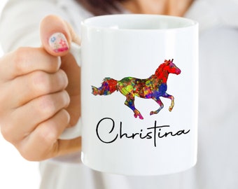 Gepersonaliseerde paardenmok - aangepaste naam kleurrijke koffiekopje paard, cadeau voor paardenliefhebbers, verjaardagscadeau, kerstcadeau voor haar
