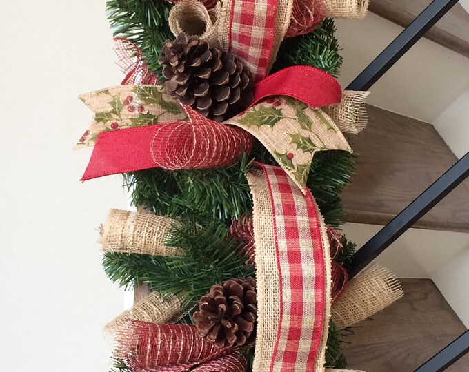 Rustic Christmas Garland 9ft, Christmas Farmhouse Garland, Christmas ...