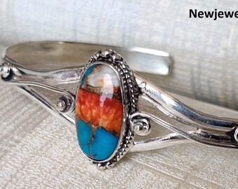 Bracciale in rame turchese ostrica, bracciale in argento sterling 925, bracciale fatto a mano, regalo per donna, bracciale con pietre preziose naturali, regalo per lei