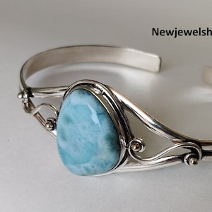Natural Larimar Bracelet,925 Silver Bangle, Larimar Gemstone Bangle,Gemstone Bracelet, Sterling Silver Bracelet, Gift For Wife, Gift For Her