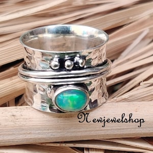 Opal Ring, Spinner Ring, 925 Sterling Silver, Meditation Ring, Anxiety Ring, Fidget Ring, Simple Ring, Gift For Women ,Handmade Ring