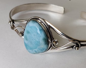 Natural Larimar Bracelet,925 Silver Bangle, Larimar Gemstone Bangle,Gemstone Bracelet, Sterling Silver Bracelet, Gift For Wife, Gift For Her