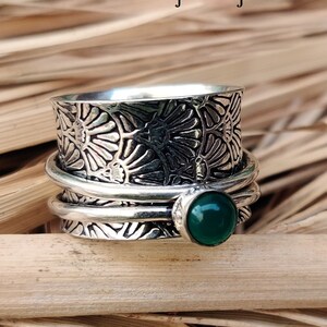 Green Onyx Ring, Spinner Ring ,925 Sterling Silver, Texture Spinner, Meditation Ring, Gemstone Ring, Onyx Jewelry, Anniversary Ring, Gift