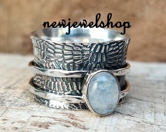 Bague pierre de lune, bague toupie, argent sterling 925, bague pierre à personnaliser, bague de méditation, bague tendance, bijoux pierre de lune, cadeau pour elle