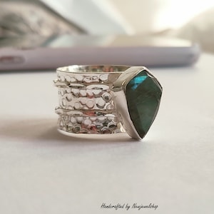 Blue Labradorite Ring, 925 Sterling Silver Ring, Handmade Ring,  For Women, Plain Silver  Ring, Labradorite Jewelry