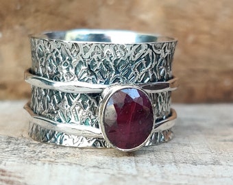 Rubin Ring, Spinner Ring, 925 Sterling Silber, handgemachter Ring, Statement Ring, Rubin Schmuck, Angst Ring, Sorgen Ring, Geschenk für sie