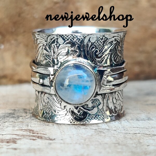 Moonstone Ring, Spinner Ring, 925 Sterling Silver, Handmade Ring, Meditation Ring, Statement Ring, Moonstone Jewelry, Gift For Her