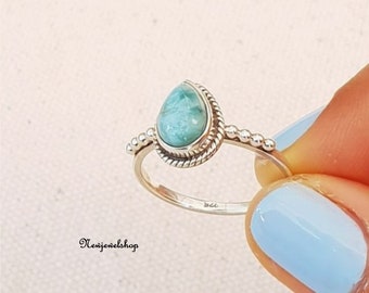 silver beaded design ring ladies larimar jewellery gift. stunning colour Solid Sterling silver Larimar ring