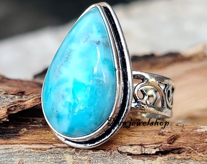 Emotional Ring 925 Sterling Silver Ring Handmade Ring Larimar Jewelry Meditation Ring Larimar Ring Beatiful Ring Anxiety Ring
