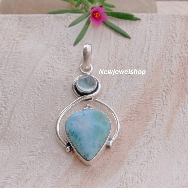 Pure Sterling Silver, Genuine Larimar Stone, Handmade Pendant, Astrological Pendant, Empowerment Pendant, Occasion, Festival Items,