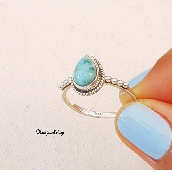 Larimar Ring, 925 Silver Ring, Handmade Ring, Gemstone Ring, Larimar Jewelry, Boho Ring, Silver Band, Designer Band, Gift For Her