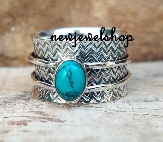 Turquoise Ring, Spinner Ring, 925 Sterling Silver, Two Band Ring