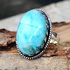 Larimar Ring ,Band Ring, 925 Sterling Silver, Anniversary Ring , Silver Ring, Gemstone  Ring , Silver Jewelry Meditation Ring Gift For Her