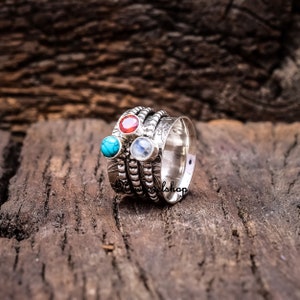 Moonstone Ring, Spinner Ring, Garnet Ring, Turquoise Ring, 925 Silver Ring, Gemstone Ring, Spinner Jewelry, Women Ring, Gift For Her