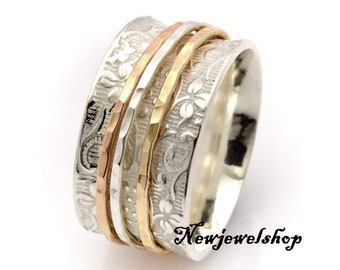 Spinner Ring, 925 Sterling Silver, Handmade Ring,Meditation Ring, Three Band Ring,Designer Ring, Silver Spinner Ring, Gift For Her
