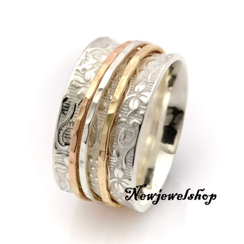 Bague toupie, argent sterling 925, bague faite main, bague de méditation, bague trois anneaux, bague de créateur, bague toupie en argent, cadeau pour elle