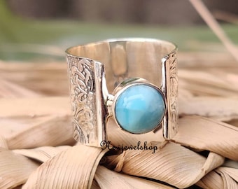 Larimar Ring, Silver Band Ring, 925 Sterling Silver, Handmade Ring, Larimar Jewelry, Gemstone Ring, Designer Ring, Women Ring, Gift For Her