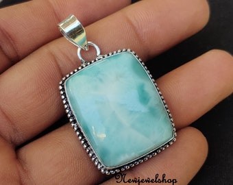 925 - Collar de larimar caribeño, colgante de larimar azul natural de plata de ley, delicado collar de larimar, larimar azul natural hecho a mano