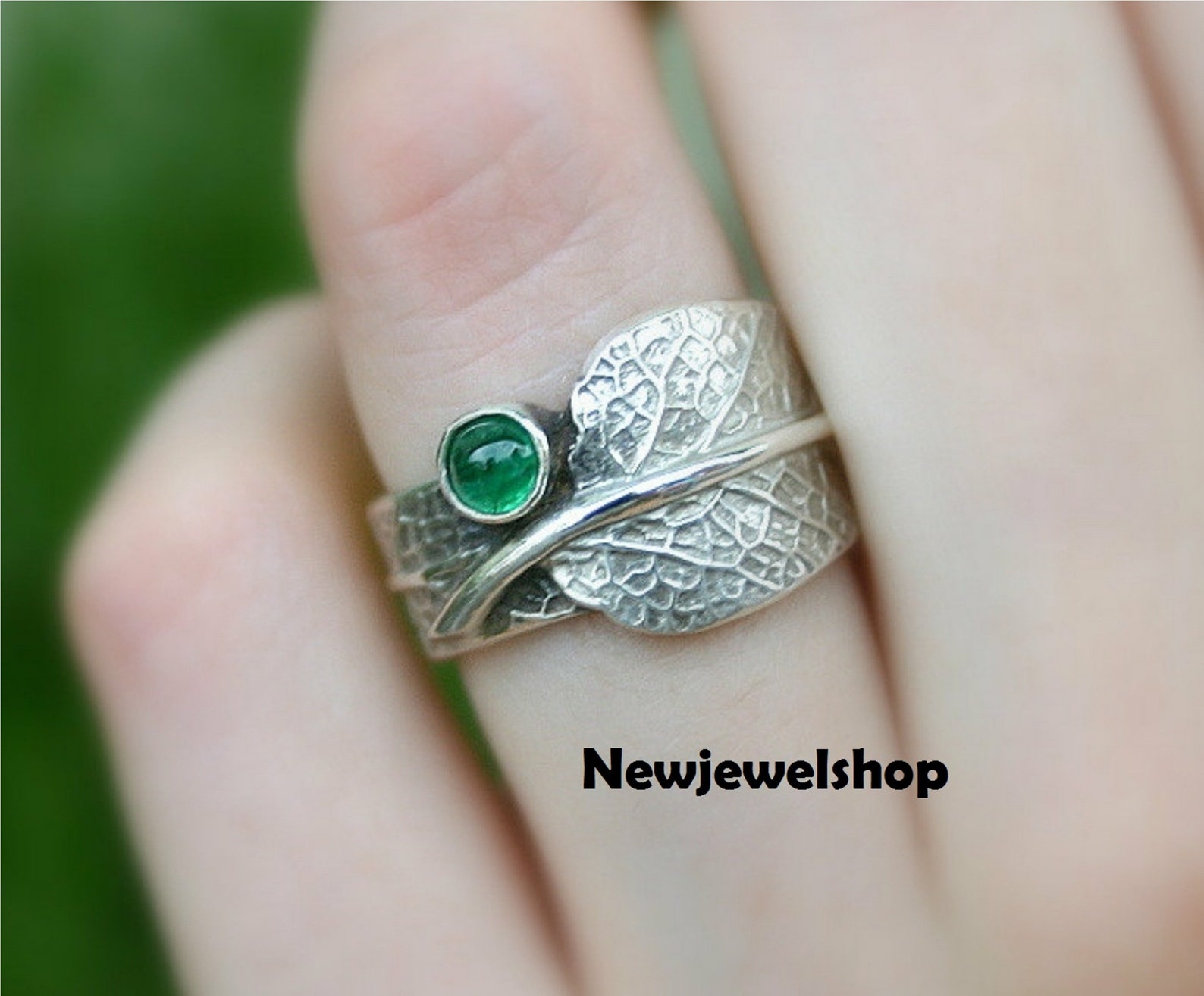 Green Onyx Ring Sterling Silver Royal Fern Leaf Ring Etsy