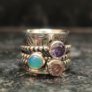 Opal Ring, Amethyst Ring,  Quartz Ring, Spinner Ring, 925 Silver Ring, Gemstone Ring, Handmade Ring, Texture Ring, Women Ring, Gift For Her