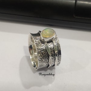 Opal Ring, Spinner Ring, 925 Sterling Silver, Handmade Ring, Fire Opal,  Anxiety Ring, Texture Ring, Meditation Ring, Women Ring, Gift Ring