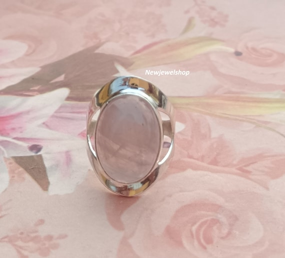 本物のローズクォーツストーン、純銀製、エンパワーメントリング