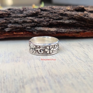 Kleiner Sterling Silber Ring, solide 925 Blumenband, Brauts Ring, Geschenk für sie, astrologische Band, Freunde Geschenk, Angst Band, schöne Band,