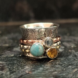 Larimar Ring, Spinner Ring, 925 Sterling Silver, Meditation Ring, Anxiety Ring, Texture Ring, Promised Ring, Women Ring, Gift For Her