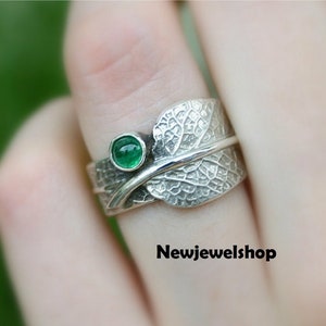 Green Onyx Ring, Sterling Silver Royal Fern Leaf Ring, Women&#39;s Leaf Ring, Ladies Boho Style Jewelry, Jewelry Gift For Her, Onyx Jewelry