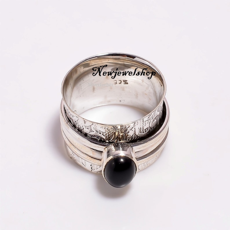 Onyx Jewelry 925 Sterling Silver Gift For Her Spinner Ring Black Onyx Ring Anxiety Ring Silver Spinner Designer Ring