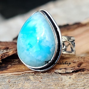 Larimar Ring, Band Ring, 925 Sterling Silver, Larimar Jewelry, Silver Ring,Handmade Ring, Gemstone Ring, Women Ring Meditation Ring ++++