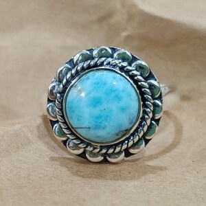 Larimar Ring, Band Ring, 925 Sterling Silver, Natural Stone, Larimar Jewelry, Handmade Ring, Blue Stone Silver Ring, Vintage Ring