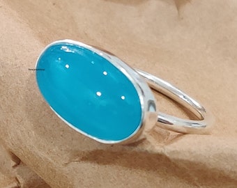 Blue Chalcedony Ring, Silver Chalcedony Ring, Blue Gemstone Ring, Aqua Gemstone Ring, Statment Ring, Silver Ring,Gift Of Her,Gift OF Him