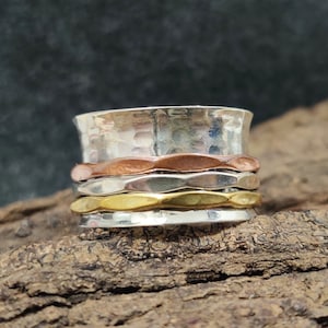 Spinner Ring,  925 Sterling Silver, Three Tone Spinner, Handmade Ring, Meditation Ring, Anxiety Ring, Worry Ring, Women Ring, Gift For Her