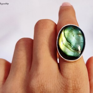 Blue Labradorite Ring, 925 Sterling Silver Ring, Handmade Ring,  For Women, Plain Silver  Ring, Labradorite Jewelry