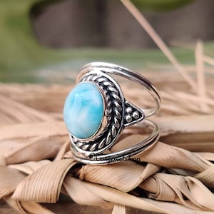 Larimar Ring, Silver Band Ring, 925 Sterling Silver, Handmade Ring, Gemstone Ring, Boho Ring, Designer Ring, Women Ring, Gift For Her