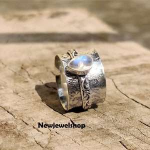 Moonstone Ring, Handmade Ring, Spinner Ring, Anxiety Ring, Fidget Ring, 925 Silver Ring, Promise Ring, Meditation Ring, Women Ring, Gift Her