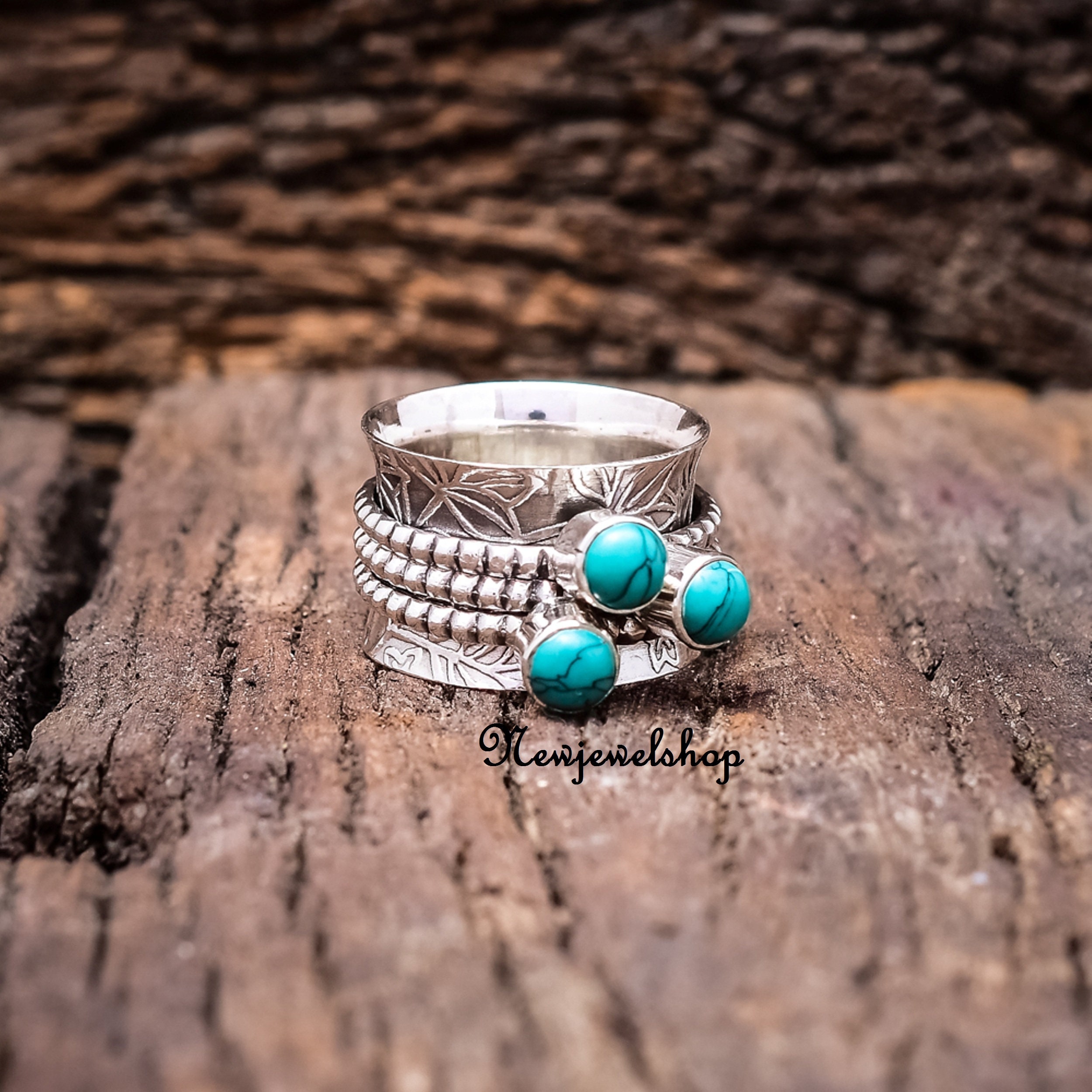 Turquoise Ring, Spinner Ring, 925 Sterling Silver, Fidget Ring